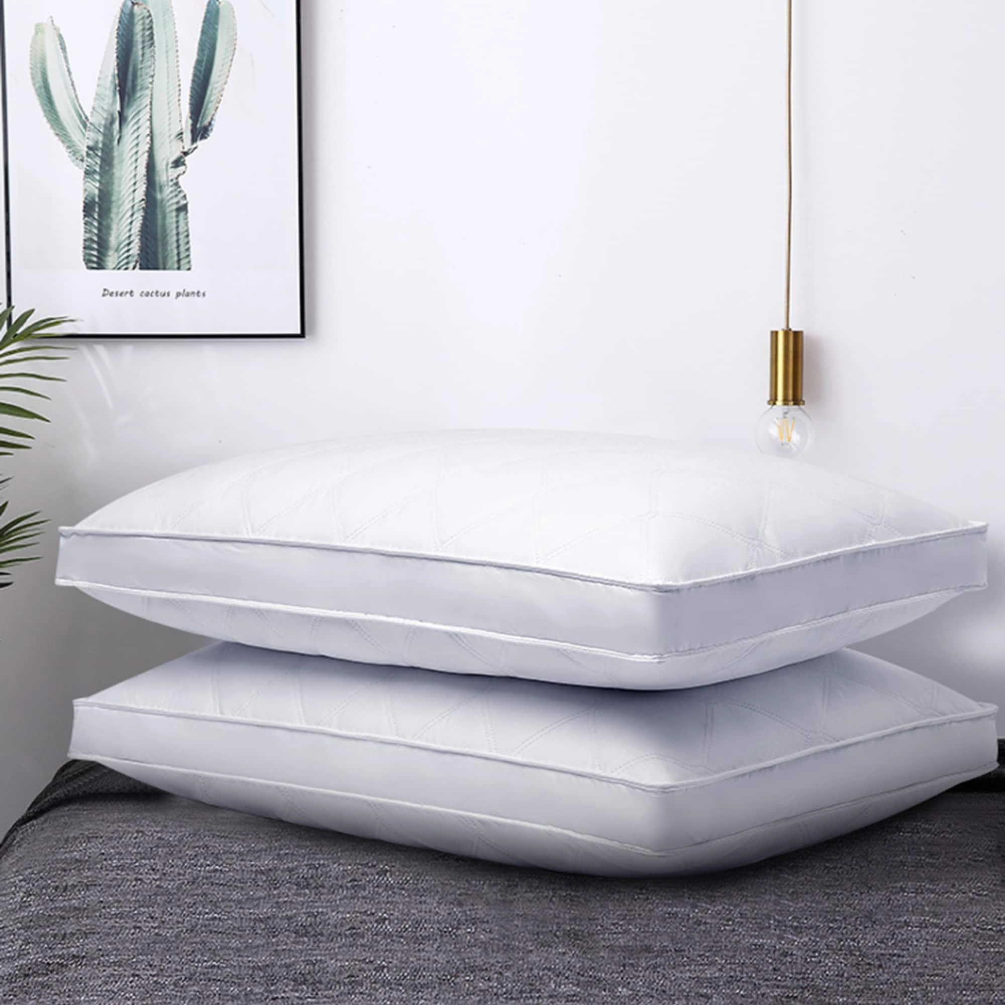 Goose Feather and Down Pillow Cotton Fabric with Gusset 2 Pack - White