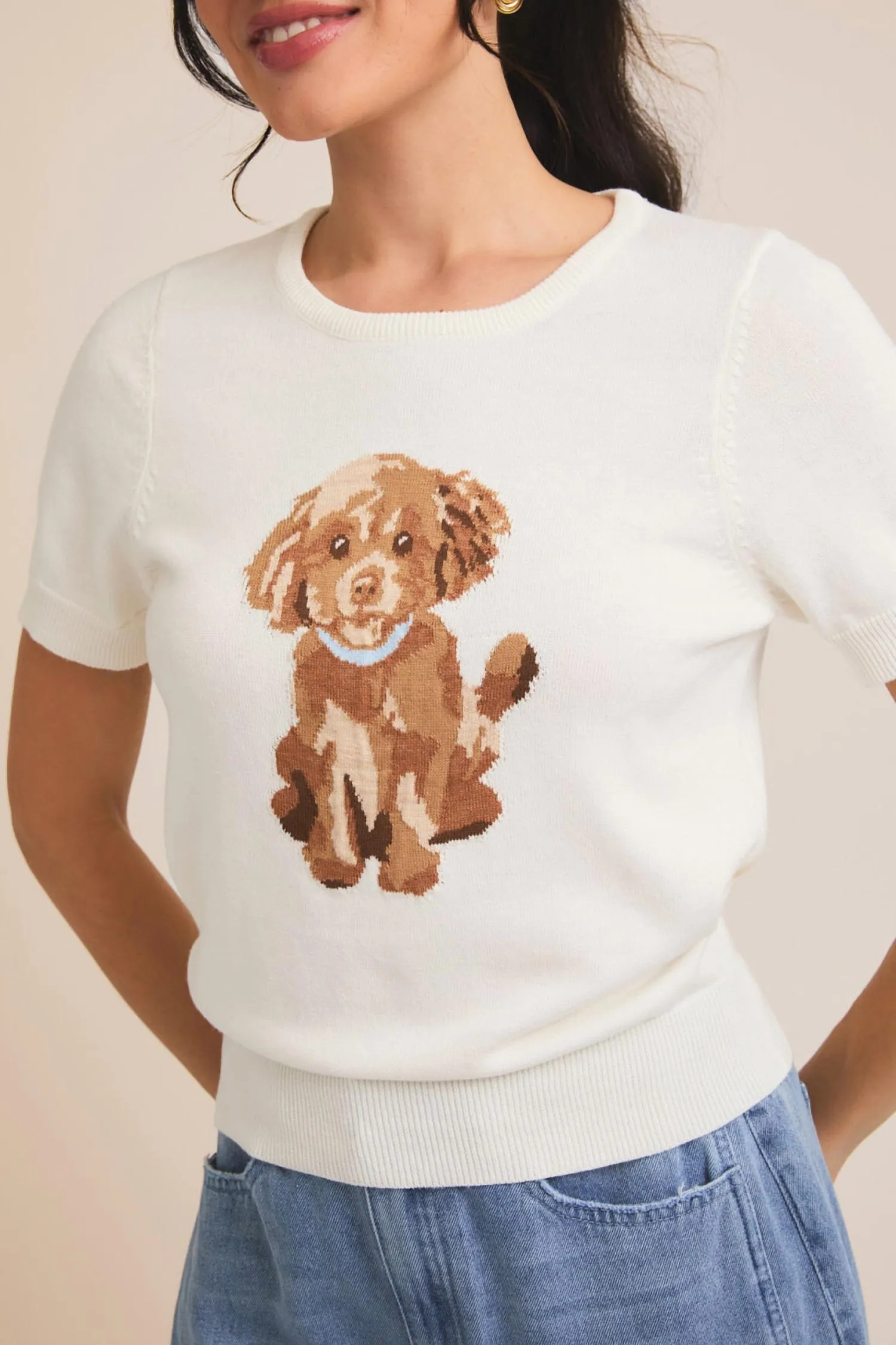 Graphic Puppy Sweater In Cream