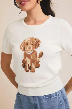 Graphic Puppy Sweater In Cream