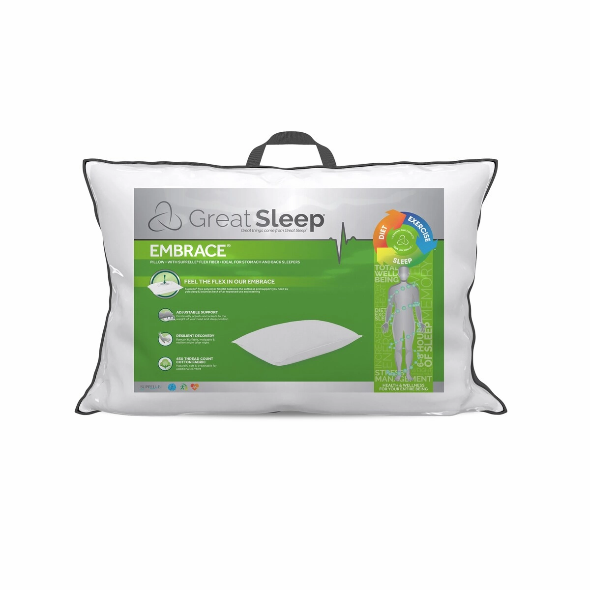 Great Sleep EMBRACE Pillow for Stomach and Back Sleepers - White pillows,bed pillow,sleeping cushion
