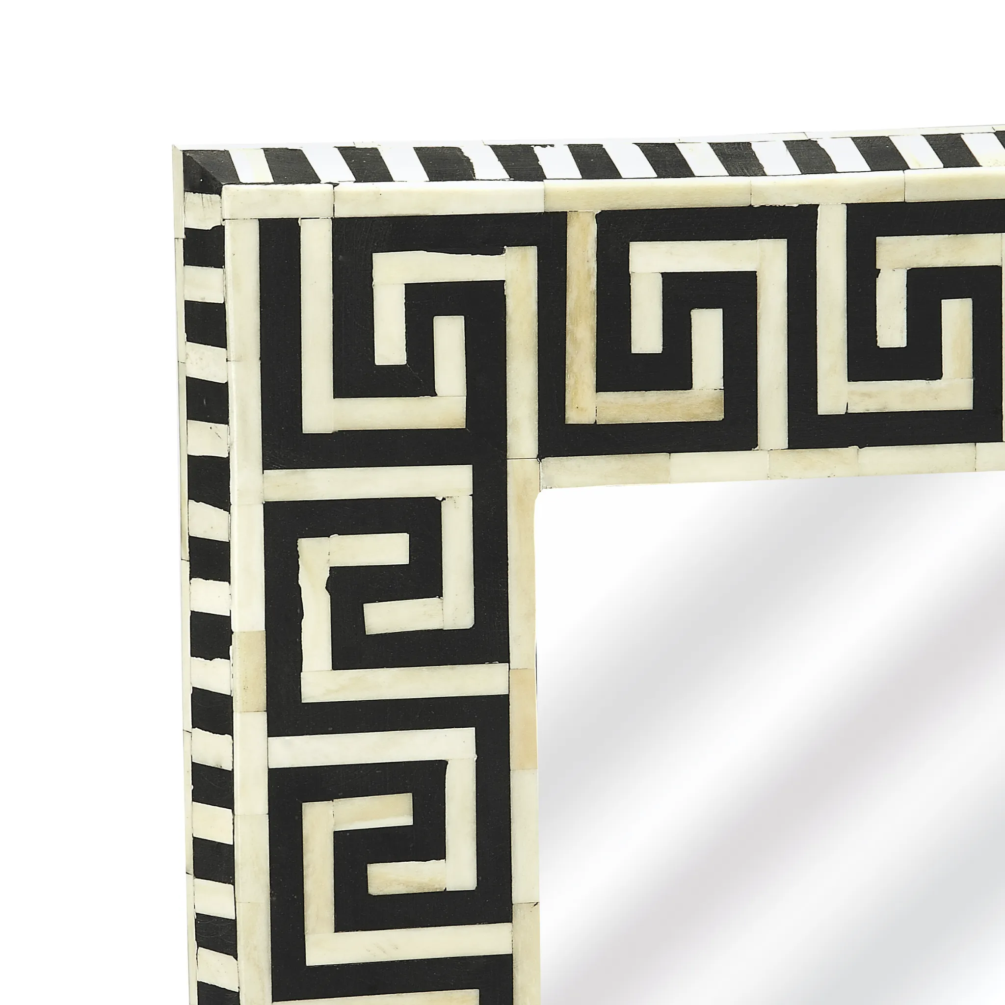 Greek Key Pattern Black and White Bone Inlay Mosaic Wall Mirror