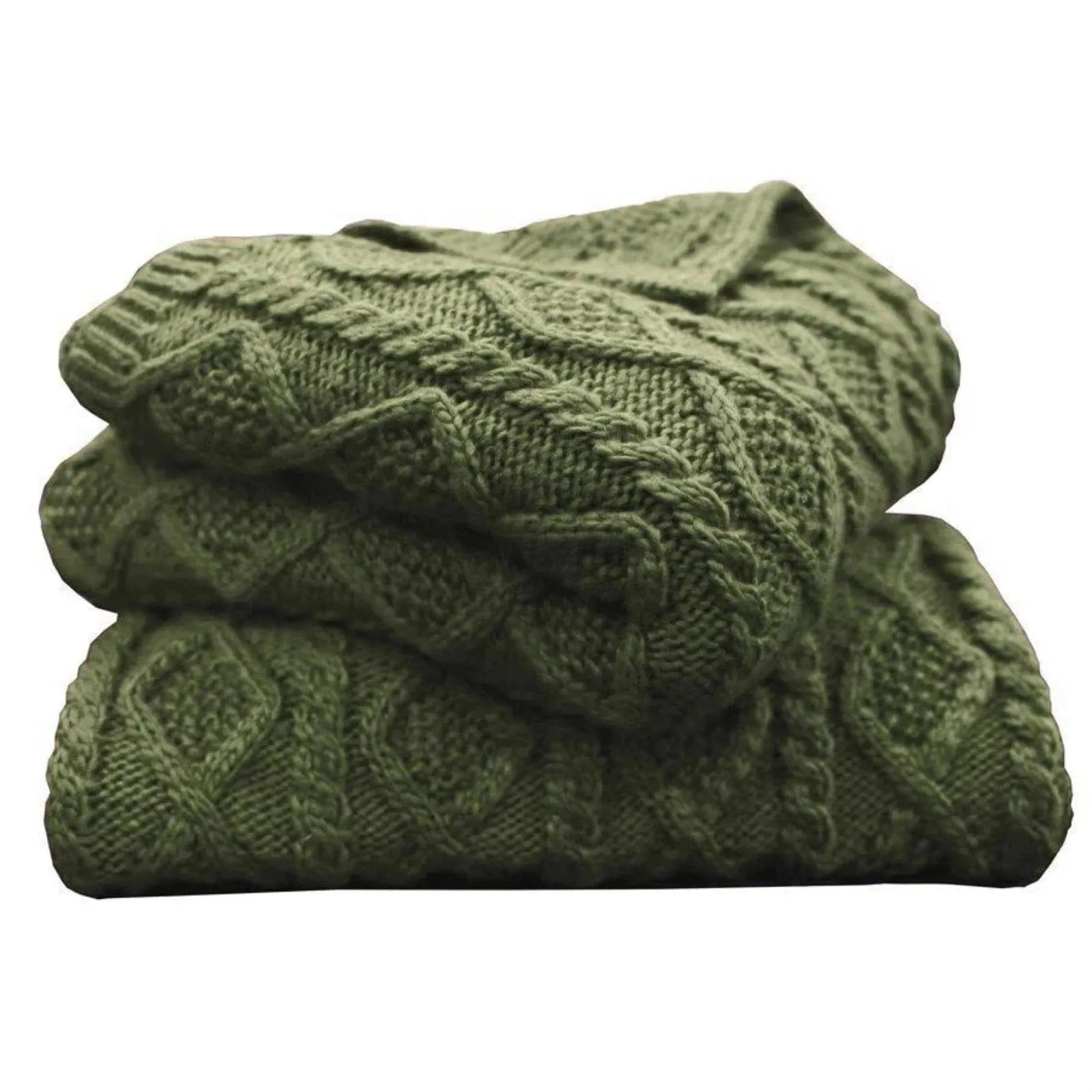 Green Cable Knit Throw Blanket
