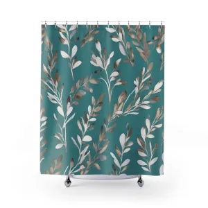 Green Fabric Shower Curtain | Floral White Leaves Bath Curtain Lighting,Home Lighting