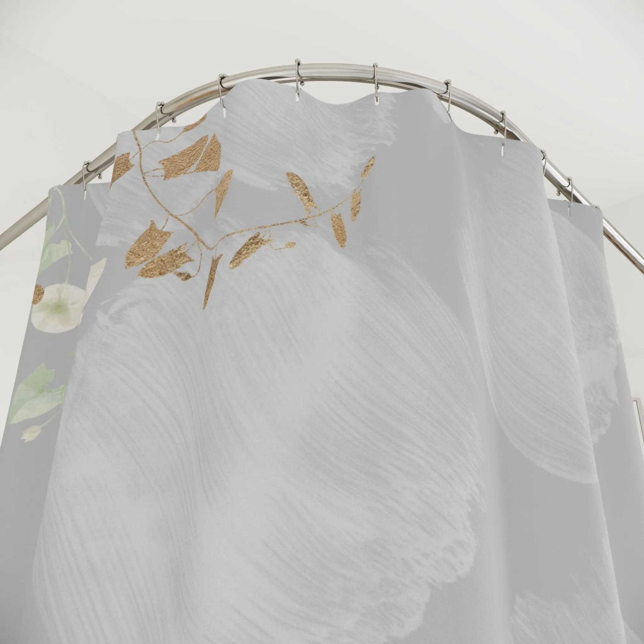 Grey Floral Shower Curtain | Sage Green Leaves