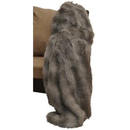 Grey Fox Faux Fur Throw Blanket
