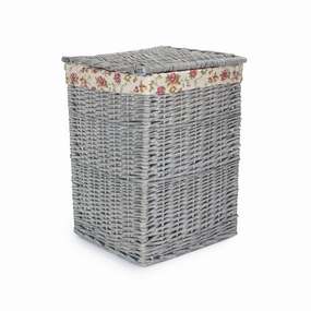 Grey Wash Willow Small Square Laundry Basket with Garden Rose Lining laundry organizer,dirty clothes basket,plastic laundry basket