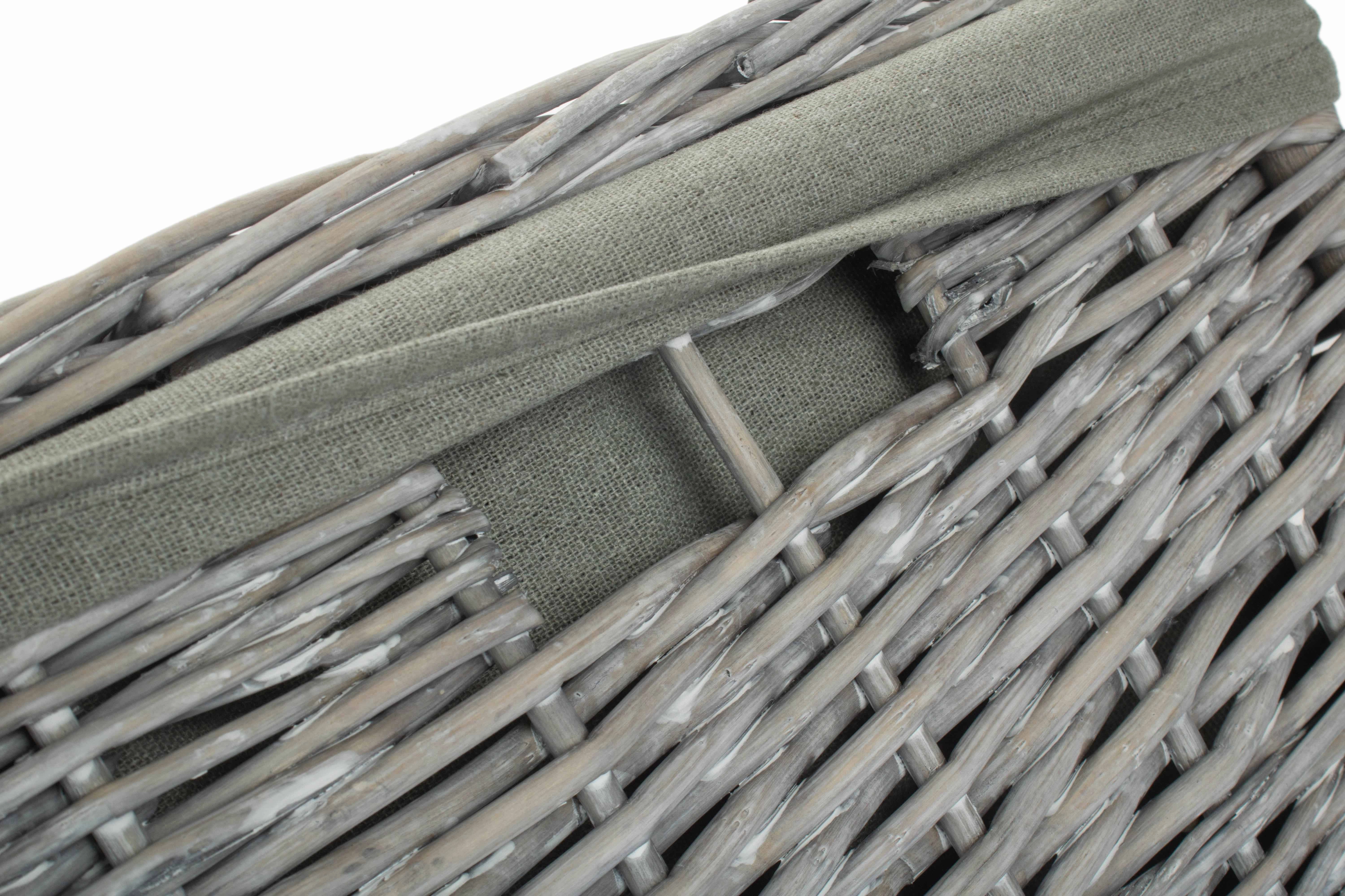 Grey Wash Willow Square Laundry Basket with Grey Sage Lining - Small