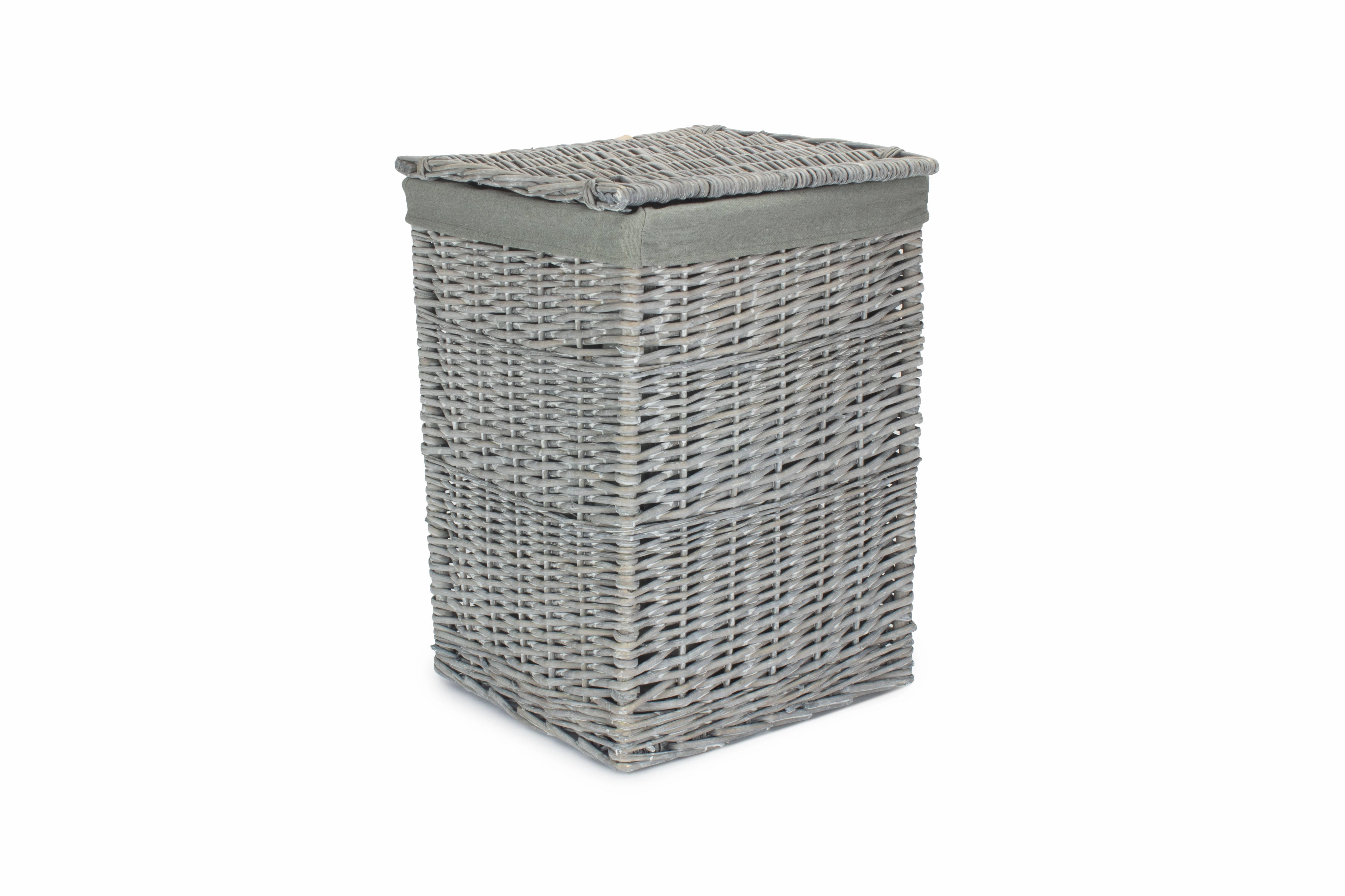Grey Wash Willow Square Laundry Basket with Grey Sage Lining - Small laundry organizer,dirty clothes basket,plastic laundry basket
