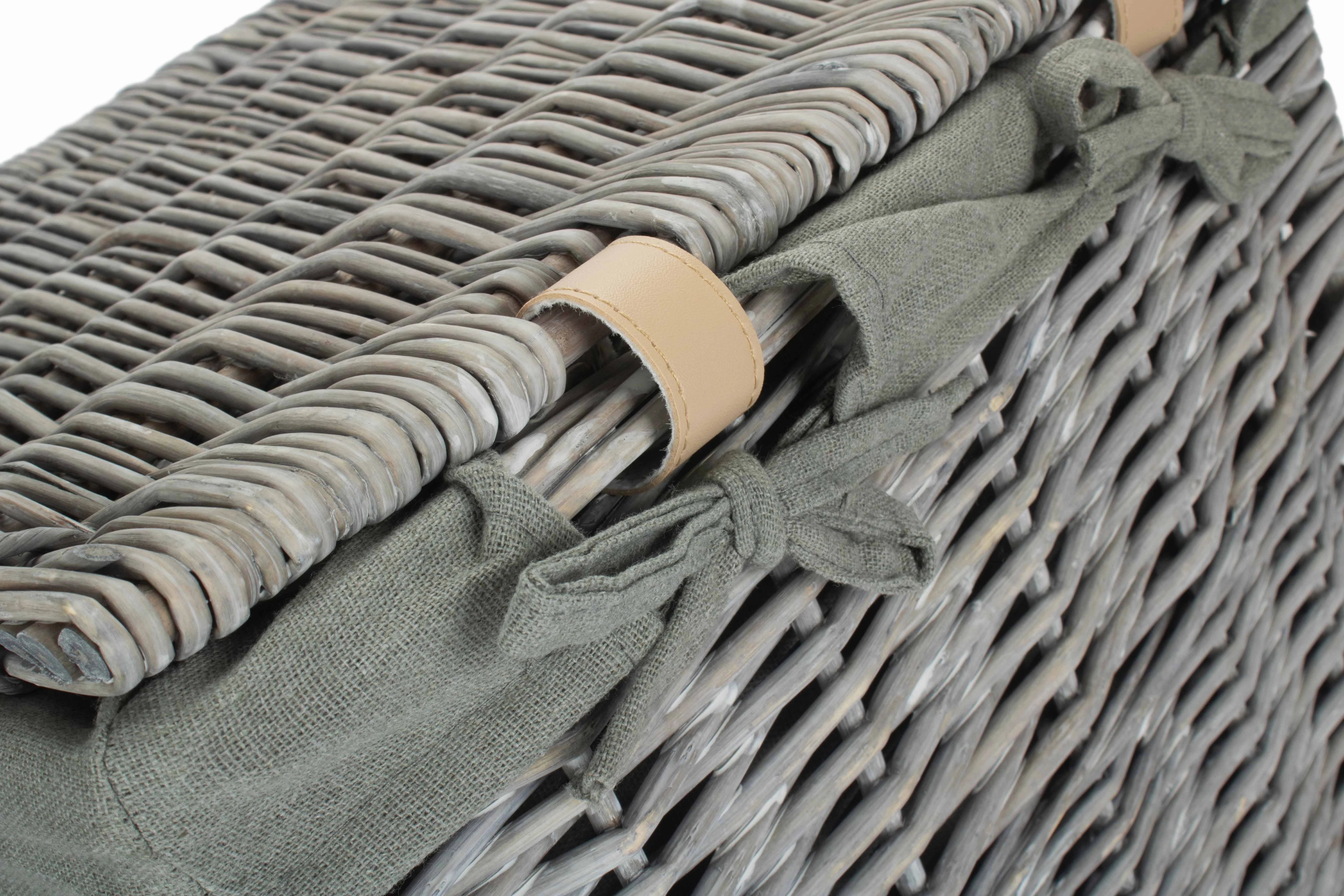 Grey Wash Willow Square Laundry Basket with Grey Sage Lining - Small