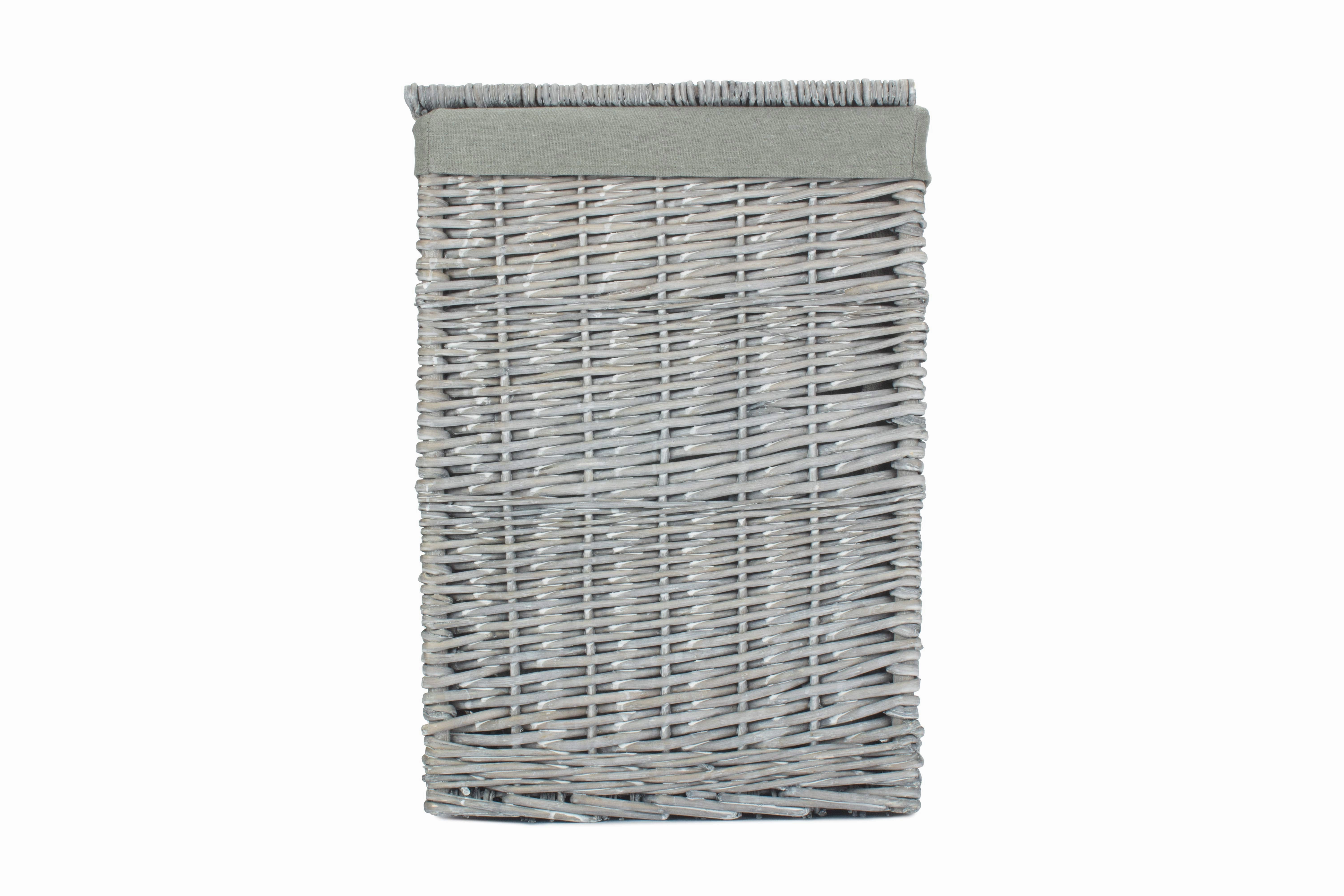 Grey Wash Willow Square Laundry Basket with Grey Sage Lining - Small