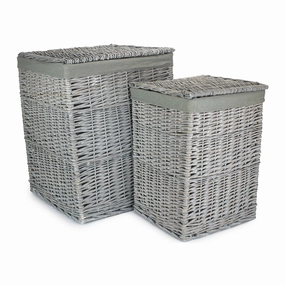 Grey Wash Willow Square Laundry Basket with Grey Sage Lining Set of 2 laundry organizer,dirty clothes basket,plastic laundry basket