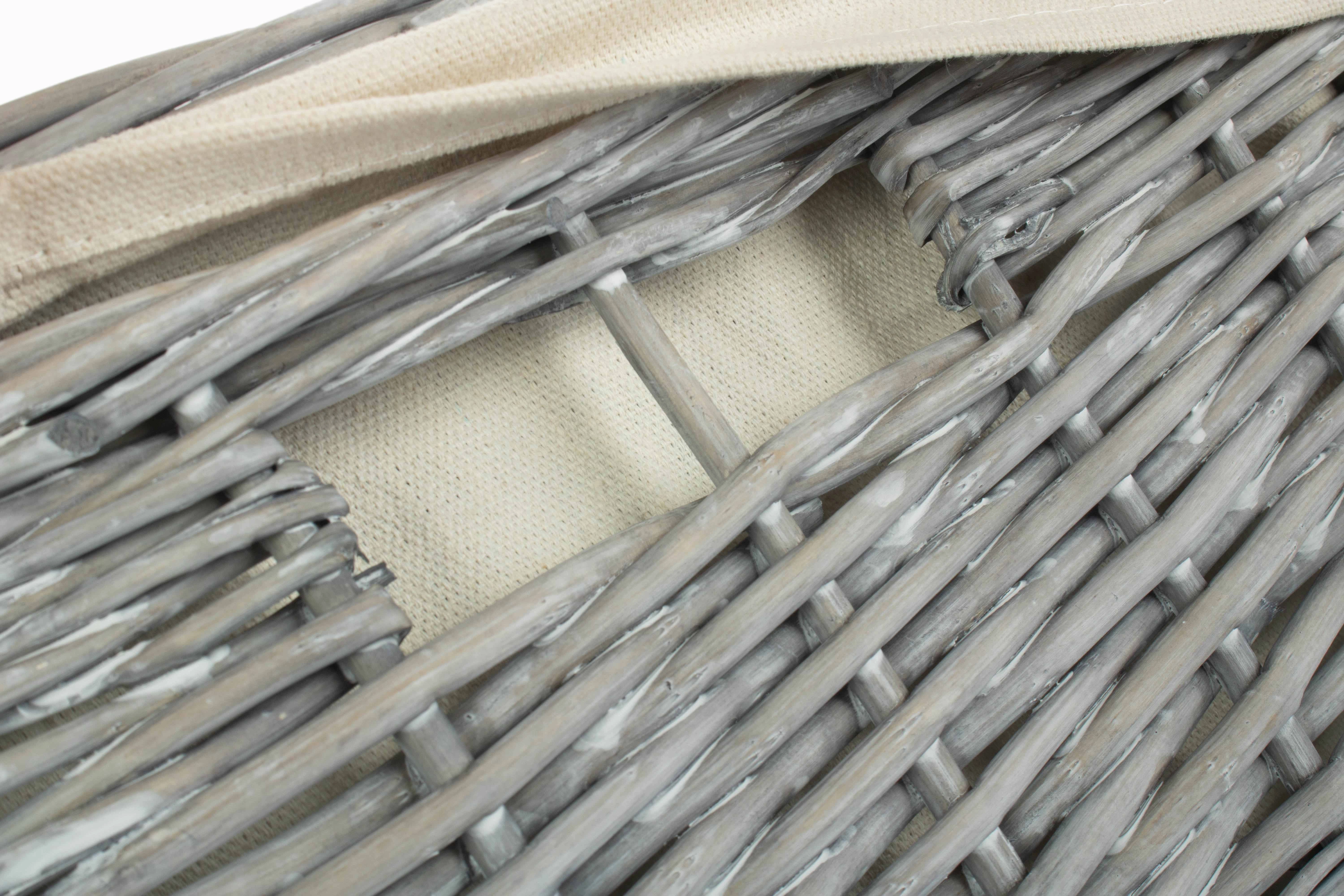 Grey Wash Willow Square Laundry Basket with White Lining - Small
