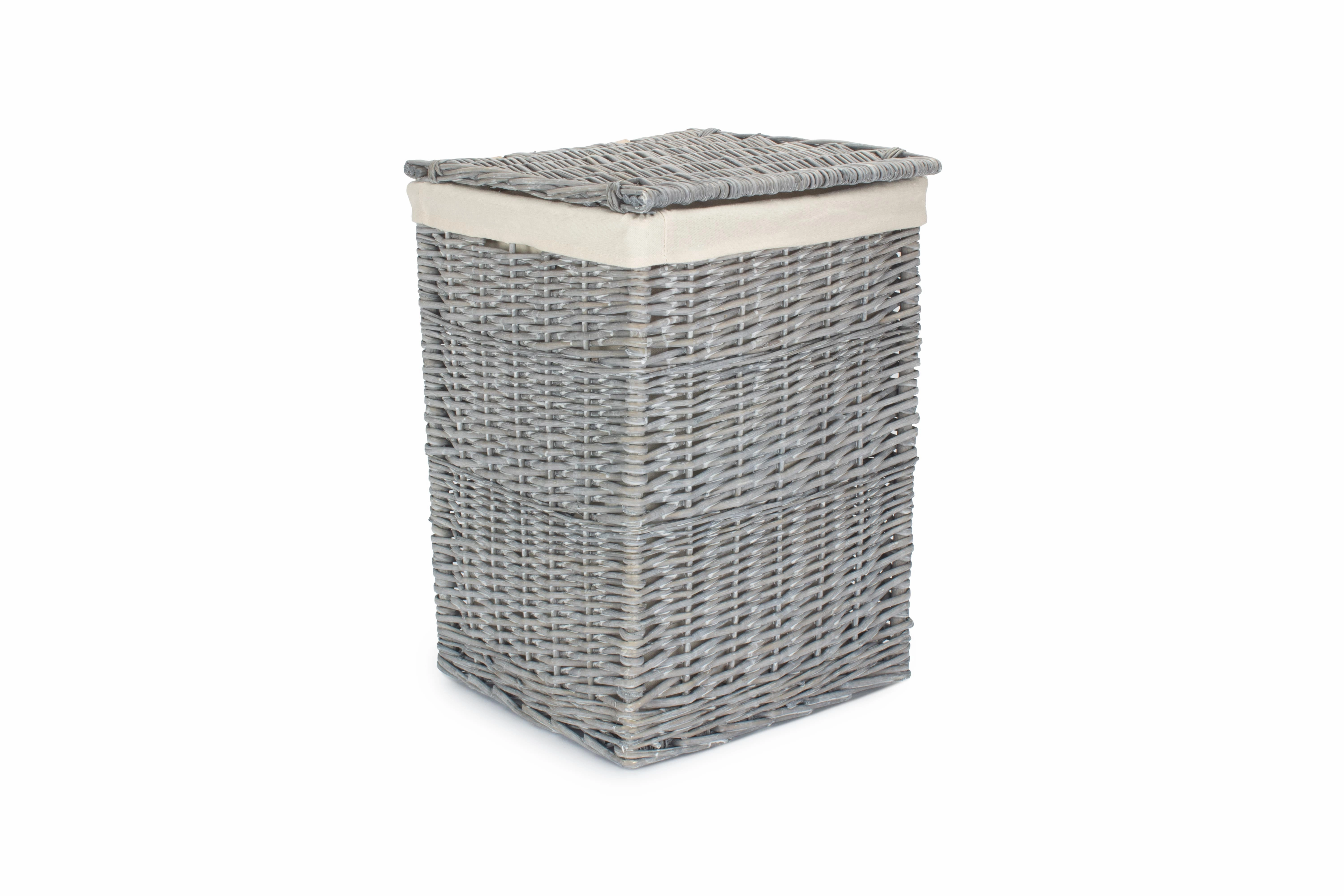 Grey Wash Willow Square Laundry Basket with White Lining - Small laundry organizer,dirty clothes basket,plastic laundry basket