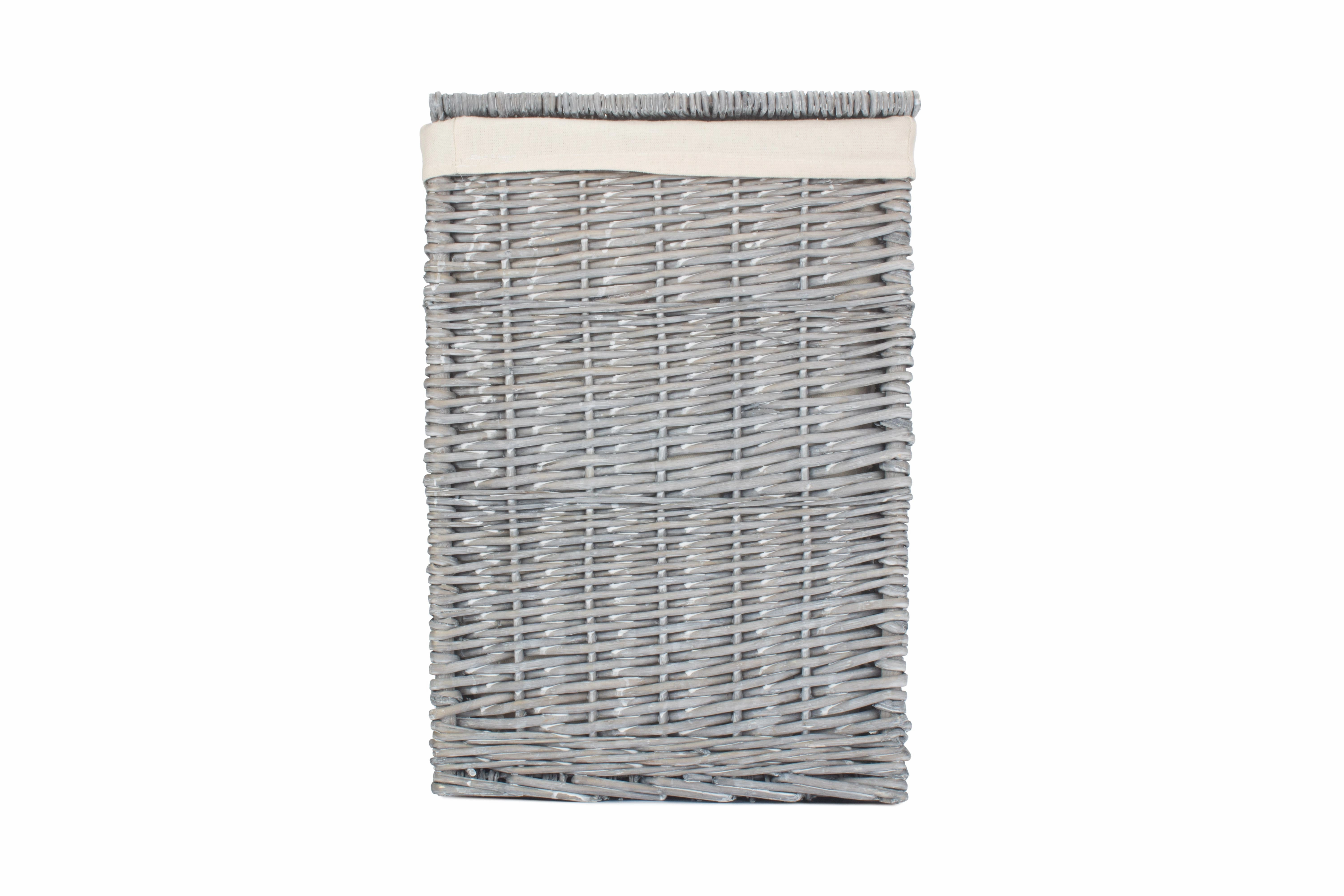 Grey Wash Willow Square Laundry Basket with White Lining - Small