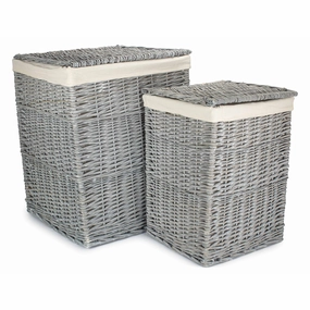 Grey Wash Willow Square Laundry Basket with White Lining Set of 2 laundry organizer,dirty clothes basket,plastic laundry basket