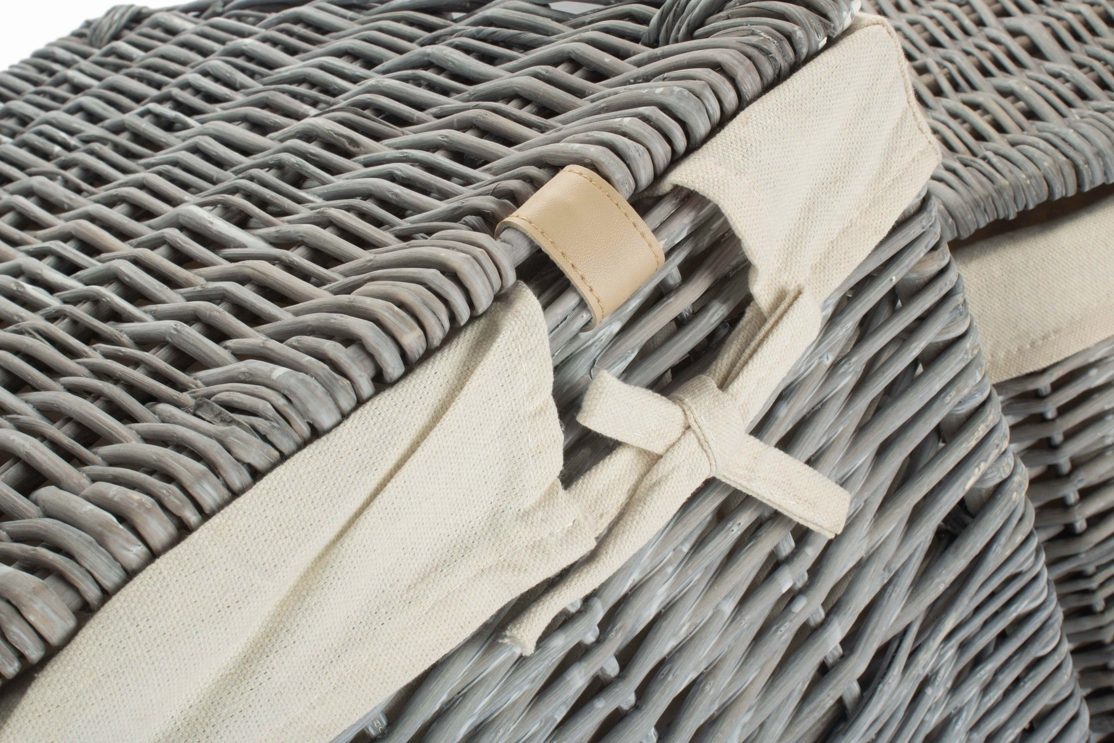 Grey Wash Willow Square Laundry Basket with White Lining Set of 2