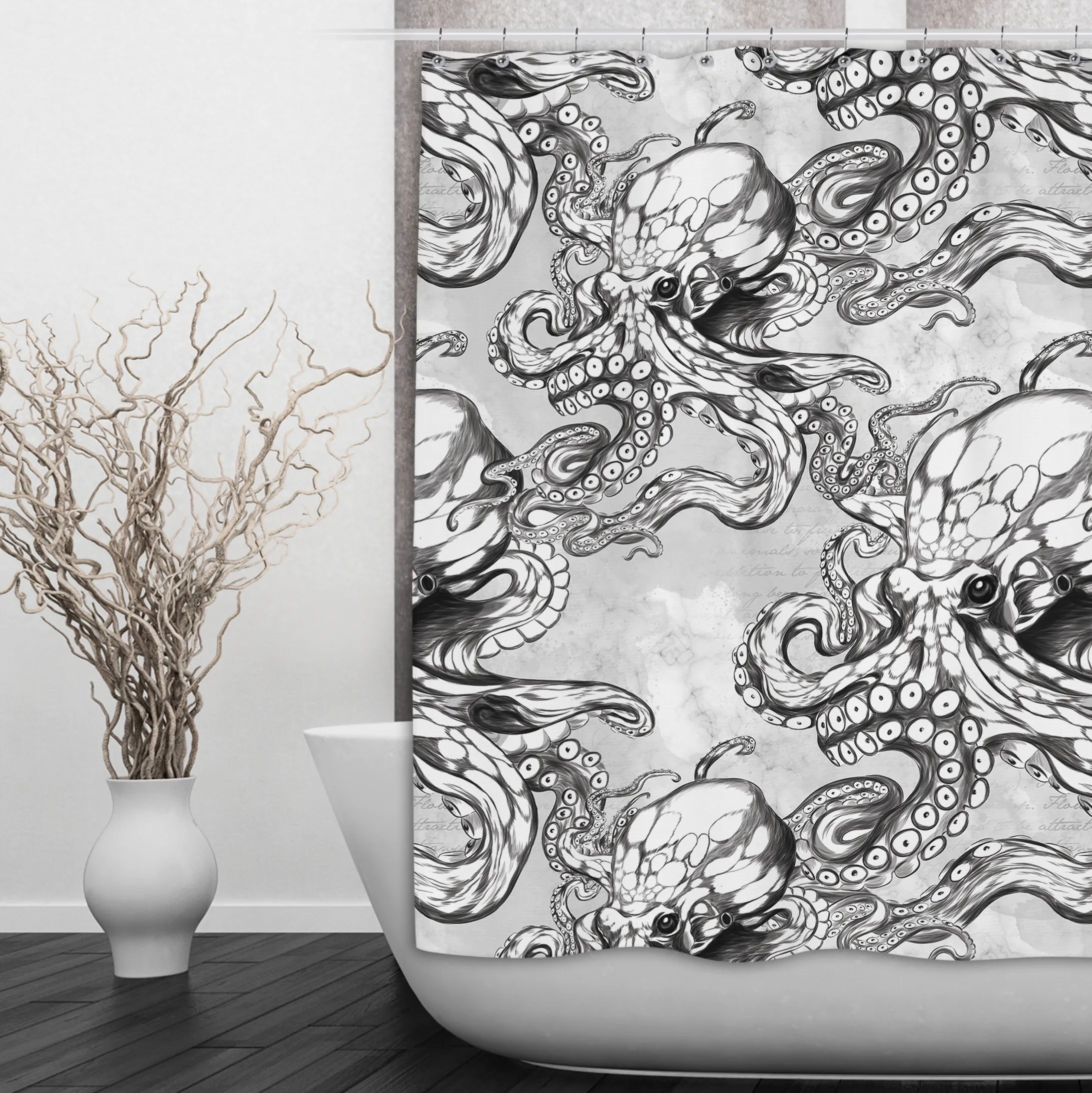 Grey's Octo Shower Curtains and Optional Bath Mats Lighting,Lamps Fixtures