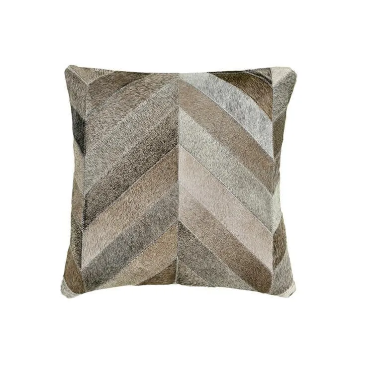 Gris Grey Chevron Patch Cowhide Pillow Cover