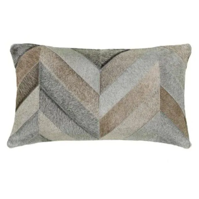 Gris Grey Chevron Patch Cowhide Pillow Cover