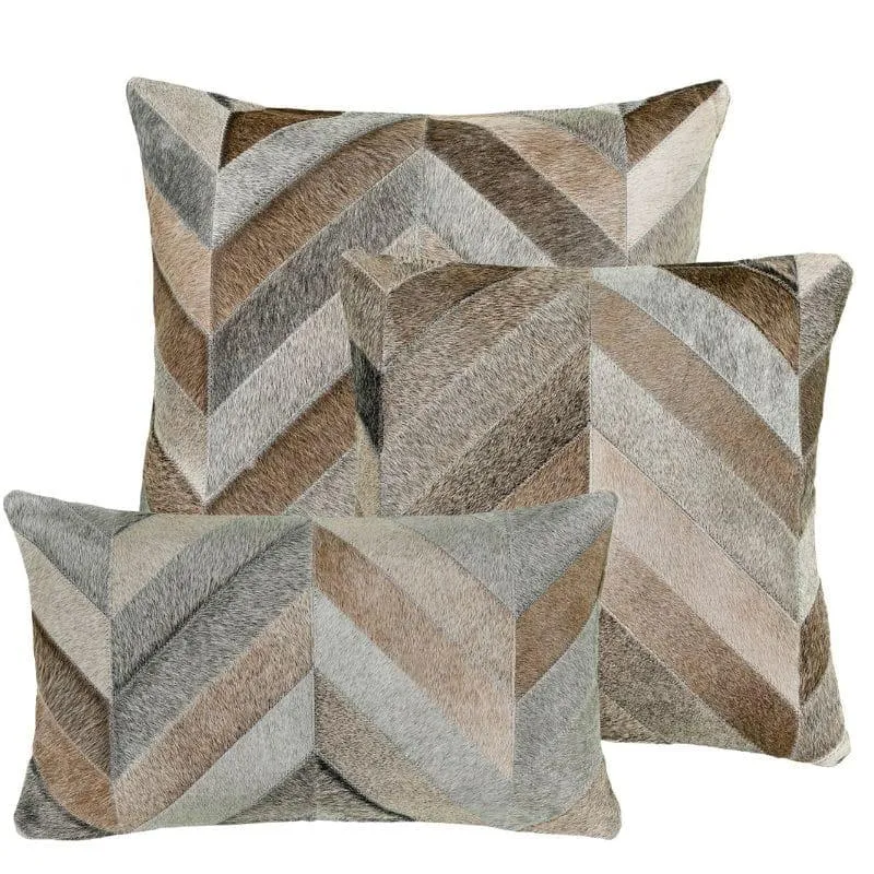 Gris Grey Chevron Patch Cowhide Pillow Cover