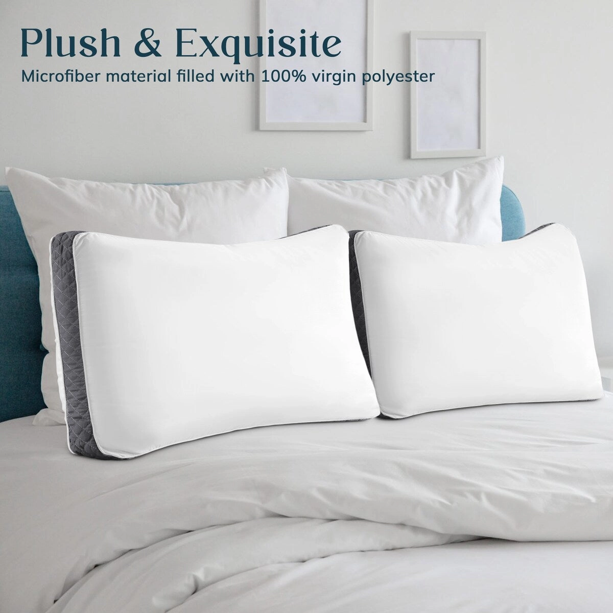 Gusseted Pillows Pack of 2 Breathable Bed Pillows For Sleeping Grey