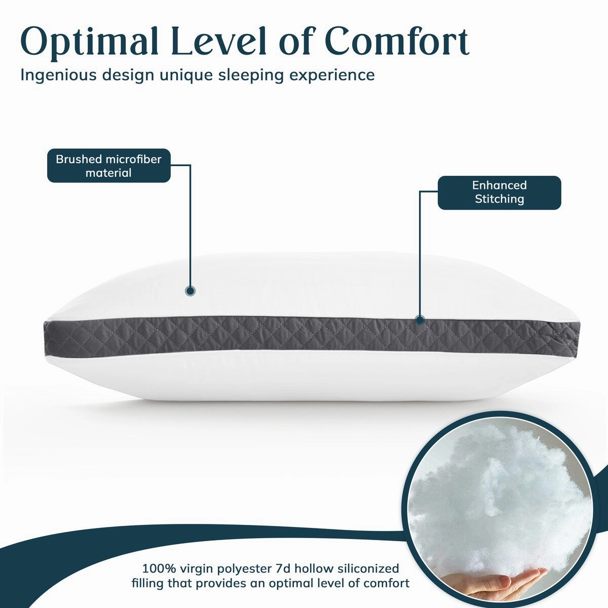 Gusseted Pillows Pack of 2 Breathable Bed Pillows For Sleeping Grey