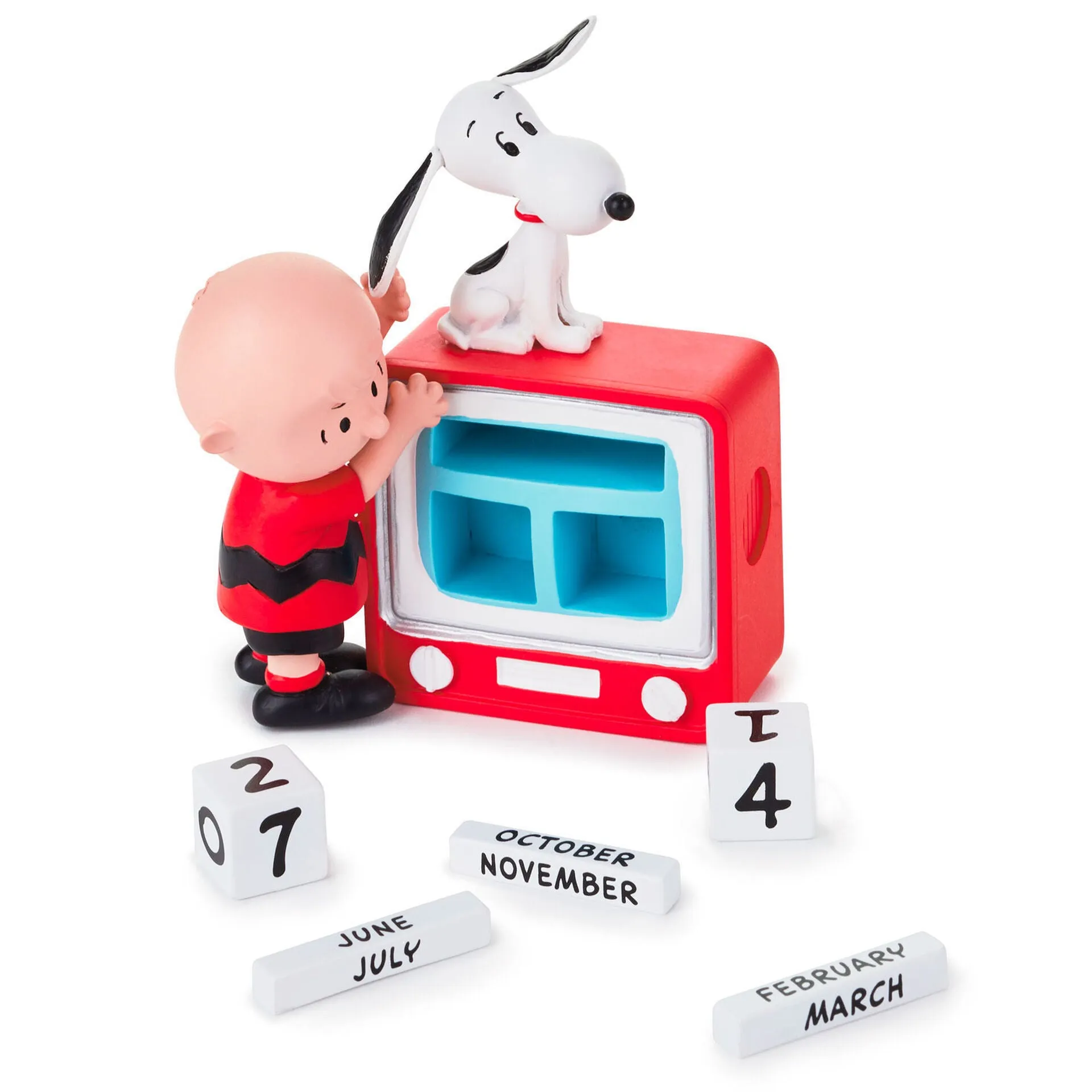 Hallmark Peanuts Charlie Brown and Snoopy Perpetual Calendar TV Set Figurine