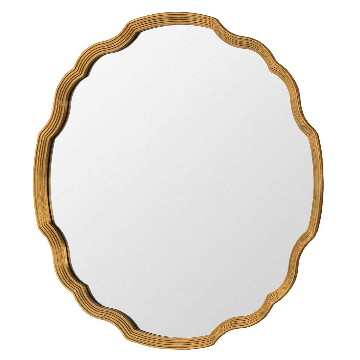 Hand Carved Rounded Chippendale Distressed Gold Leaf Framed Wall Mirror