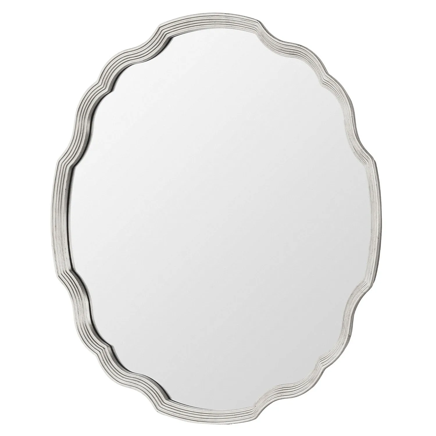 Hand Carved Rounded Chippendale Silver Leaf Framed Wall Mirror
