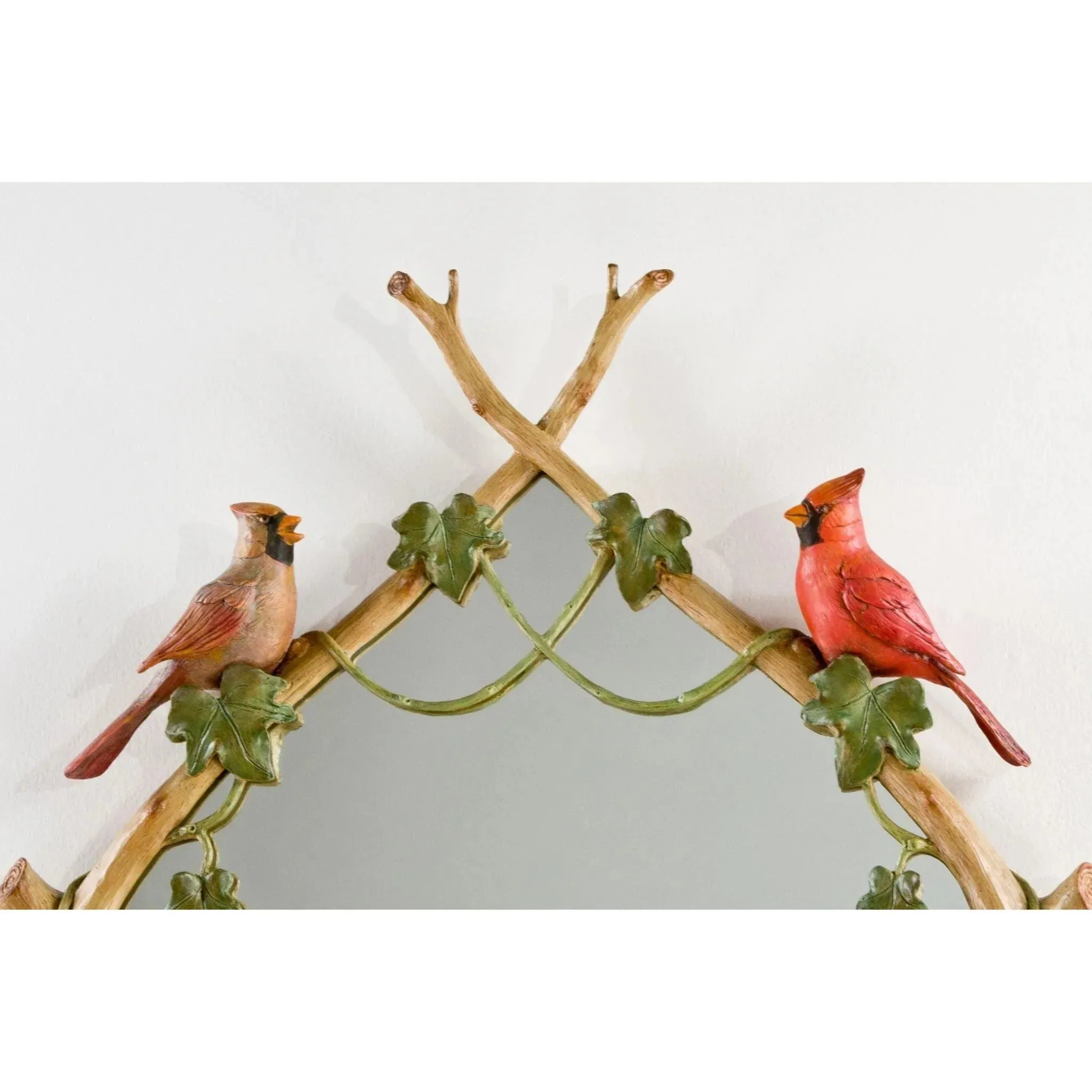 Hand-Painted Twig and Ivy with Cardinals Wall Mirror
