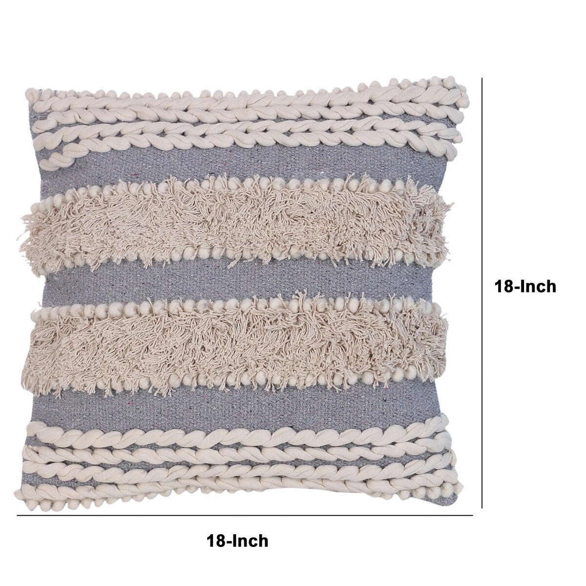 Handcrafted Shaggy Cotton Accent Throw Pillows, Woven Yarn, Set of 2 - Gray