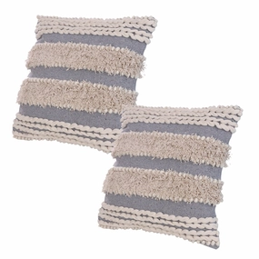 Handcrafted Shaggy Cotton Accent Throw Pillows, Woven Yarn, Set of 2 - Gray pillows,bed pillow,sleeping cushion