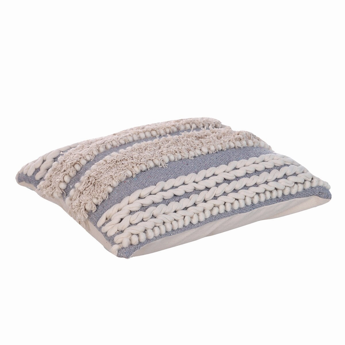 Handcrafted Shaggy Cotton Accent Throw Pillows, Woven Yarn, Set of 2 - Gray