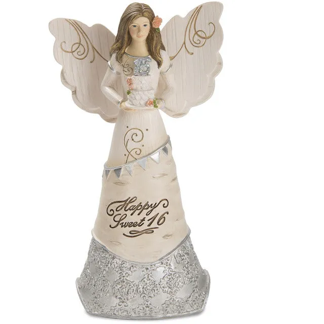 Happy Sweet 16 Angel with Birthday Cake Figurine 6" Decorative Mirror,Home Decor Mirror