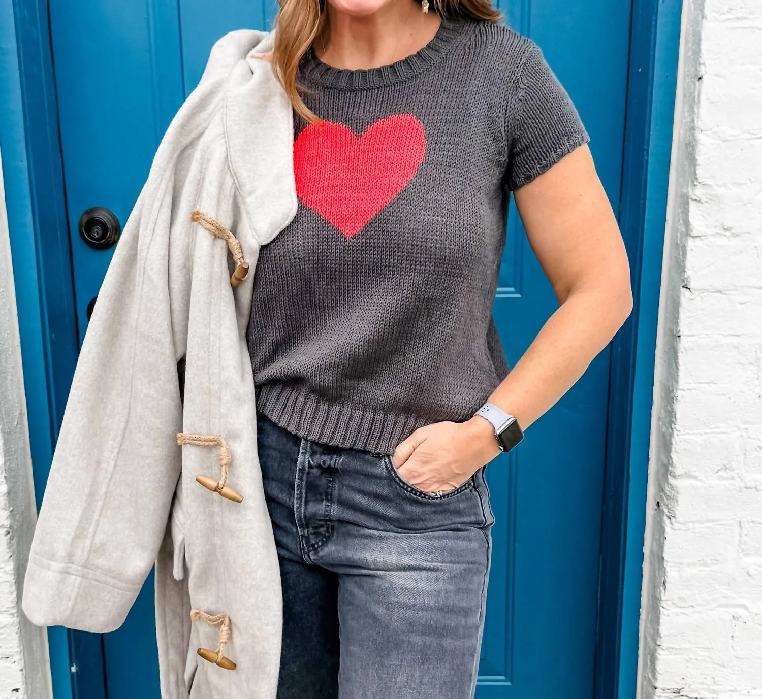Heart Sweater Tee In Grey