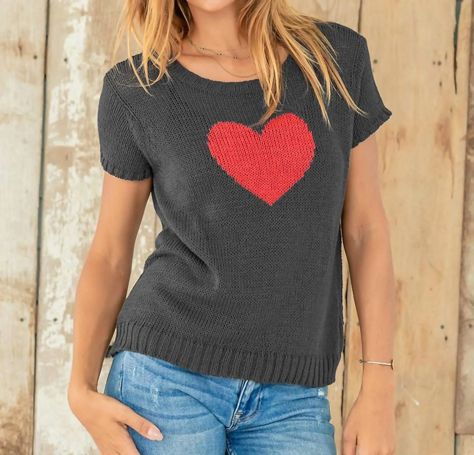 Heart Sweater Tee In Grey