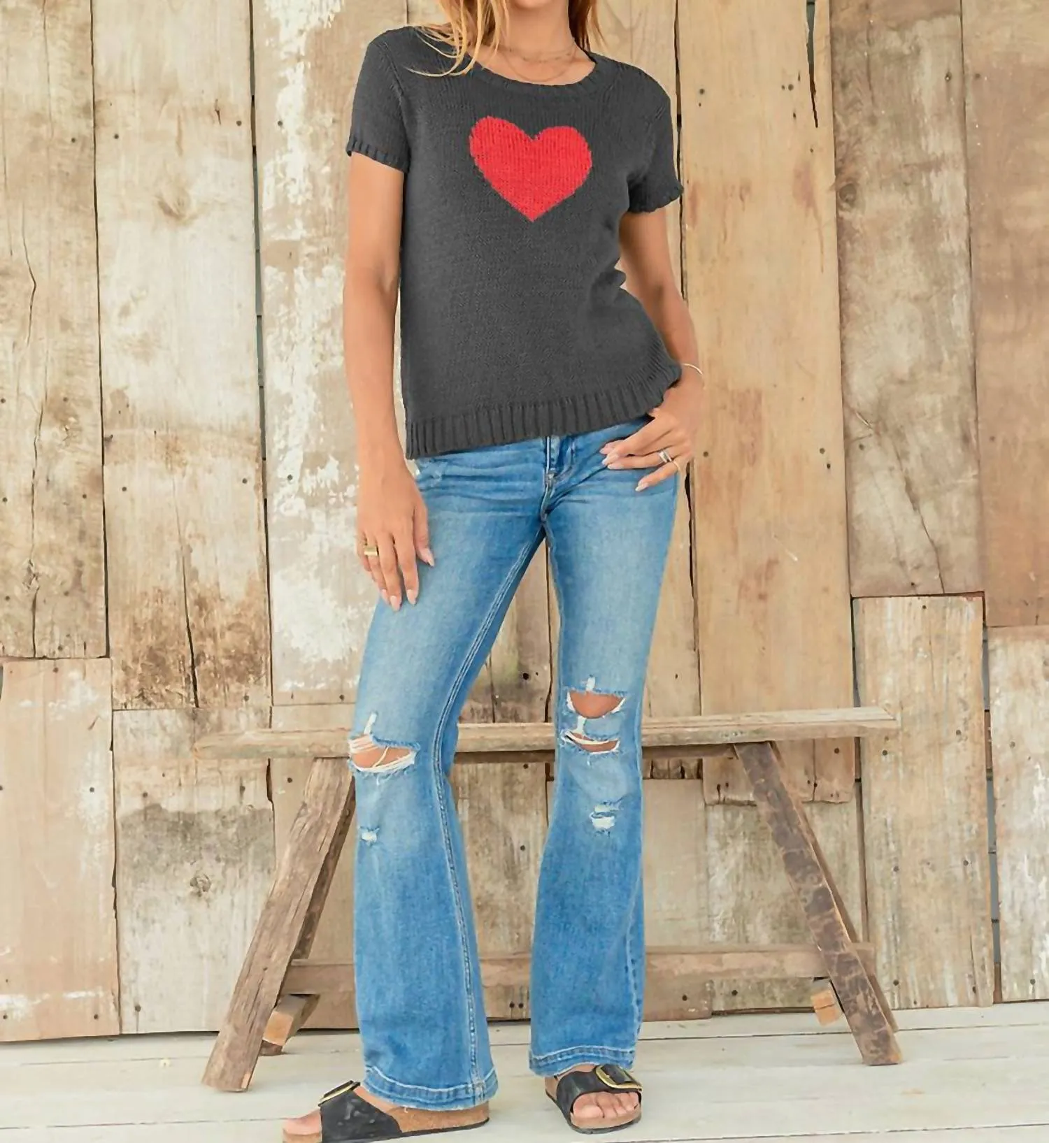 Heart Sweater Tee In Grey