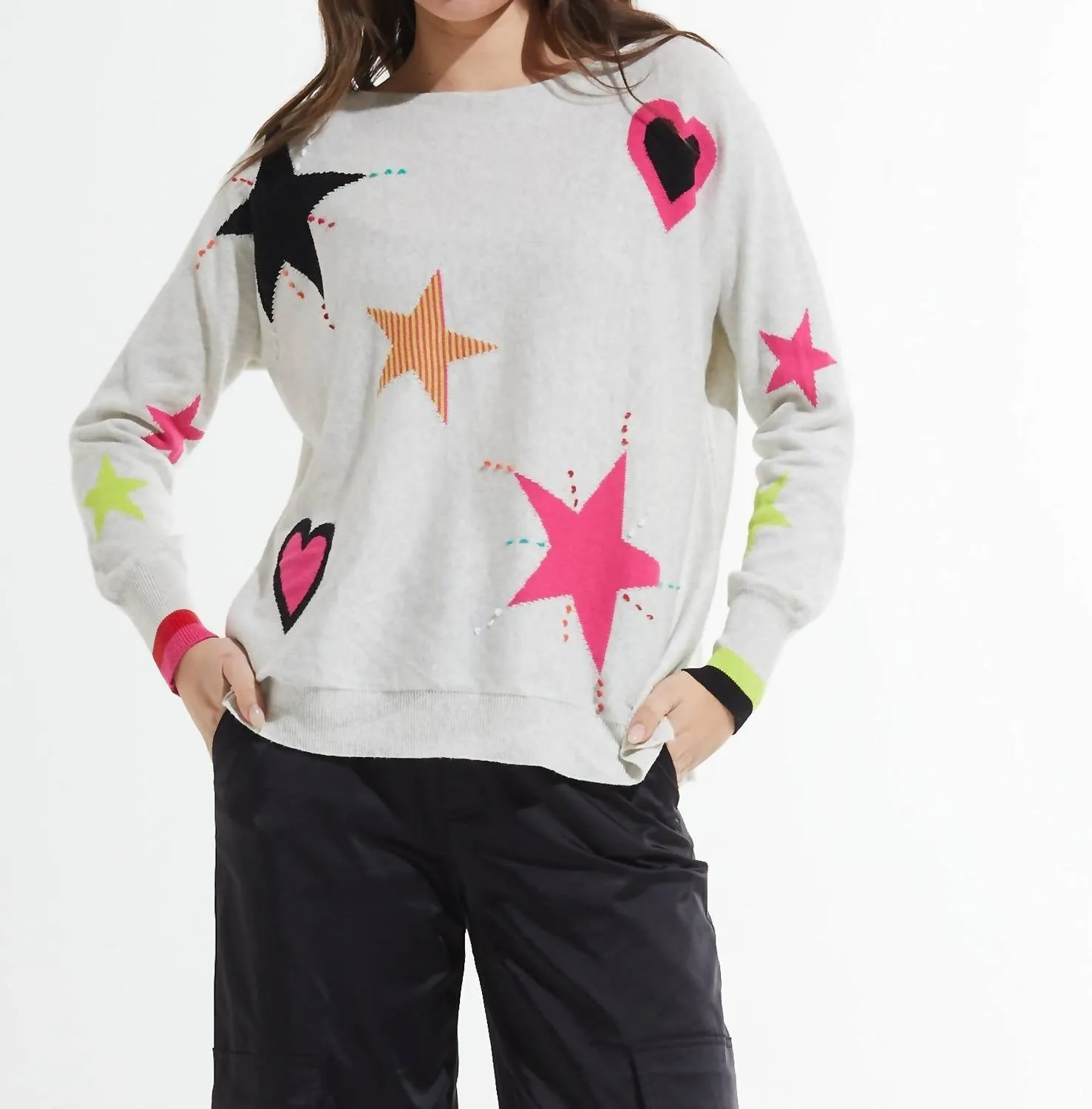 Hearts   Stars Sweater In Light Marl