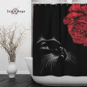 Here Kitty Kitty Red Rose Cat Shower Curtains and Optional Bath Mats Lighting,Lamps Fixtures
