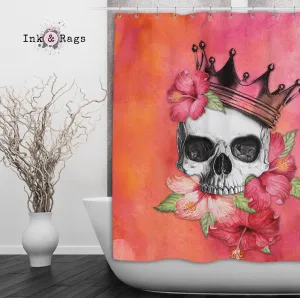 Hibiscus Watercolor Skull Crown Shower Curtains and Optional Bath Mats Lighting,Lamps Fixtures