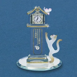 Hickory Dickory Clock Cat Chasing Mouse Glass Figurine Decorative Mirror,Home Decor Mirror