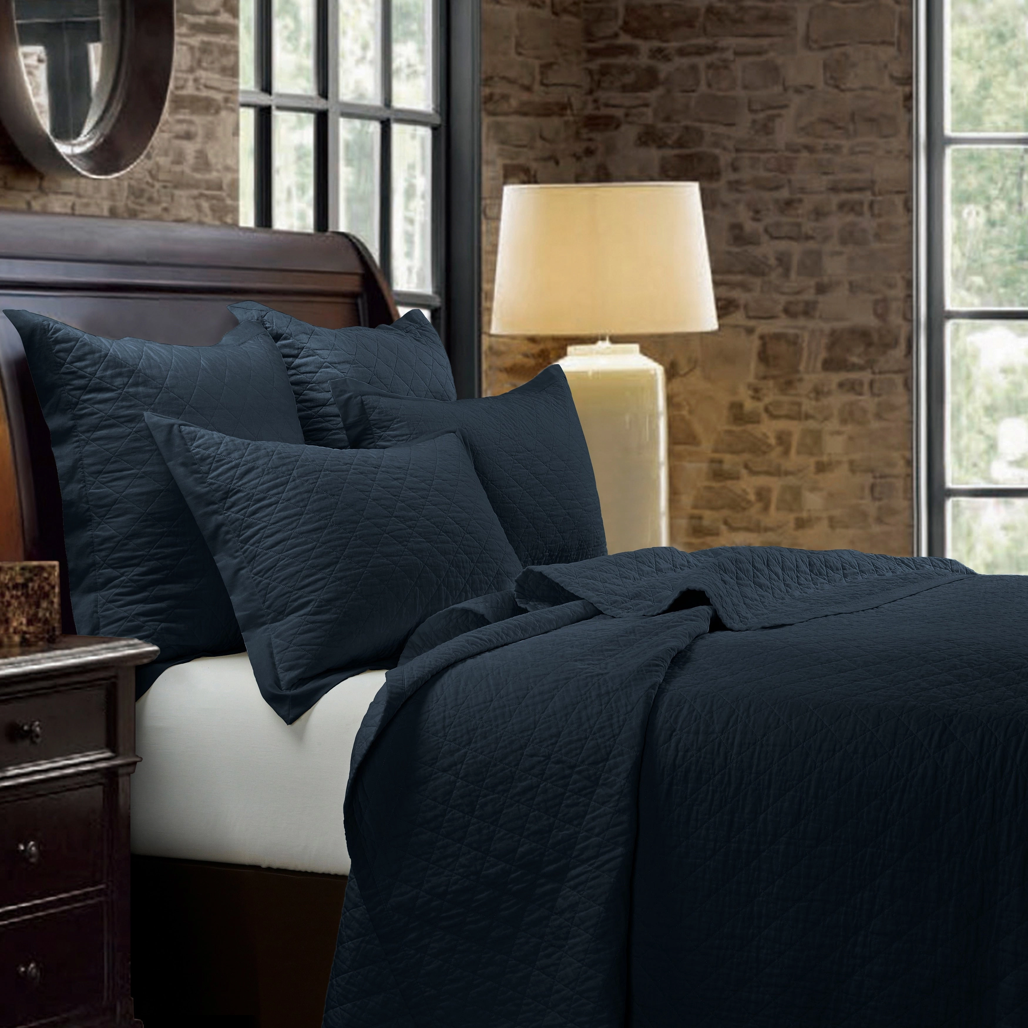 HiEnd Accents Diamond Pattern Linen Cotton Diamond Quilted Pillow Sham, 1PC