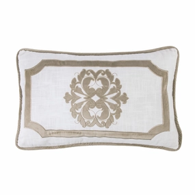 HiEnd Accents Madison Velvet Embroidered Medallion Applique Oblong Accent Pillow, 16" x 26" - Oatmeal pillows,bed pillow,sleeping cushion