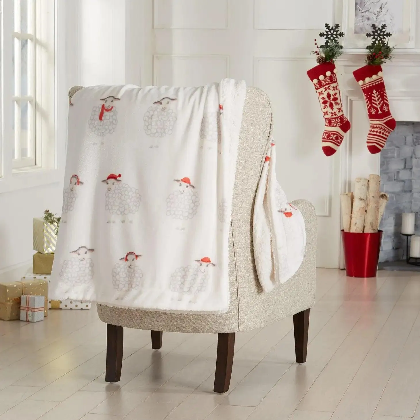 Holiday Sheep Sherpa Throw Blanket