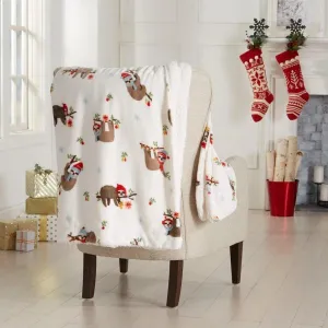 Holiday Sloth Sherpa Throw Blanket bookcase, standing shelf