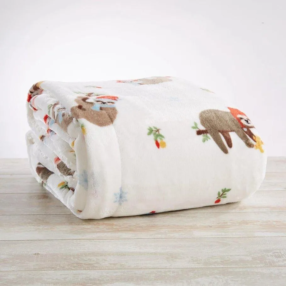 Holiday Sloth Sherpa Throw Blanket