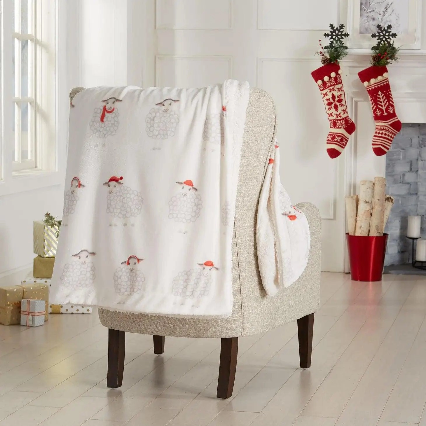 Holiday Sheep Sherpa Throw Blanket