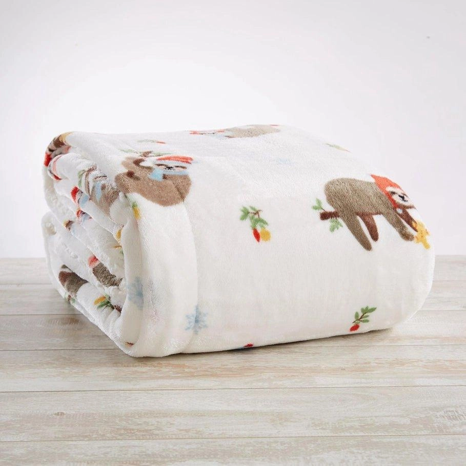 Holiday Sloth Sherpa Throw Blanket