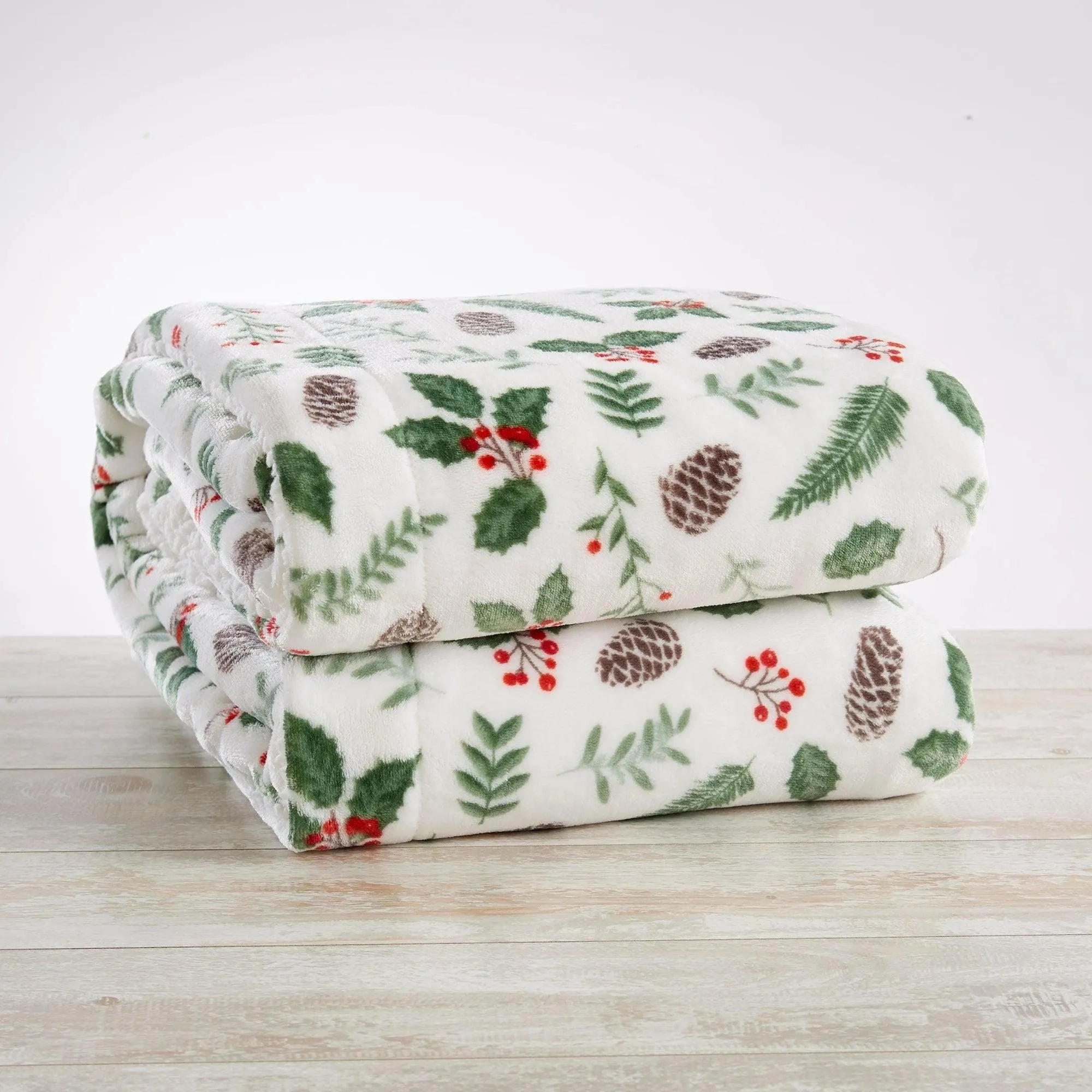 Holly Jolly Mistletoe Sherpa Throw Blanket