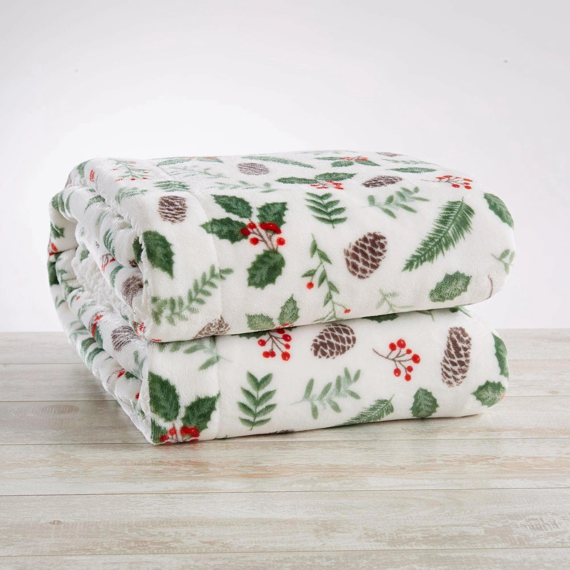 Holly Jolly Mistletoe Sherpa Throw Blanket